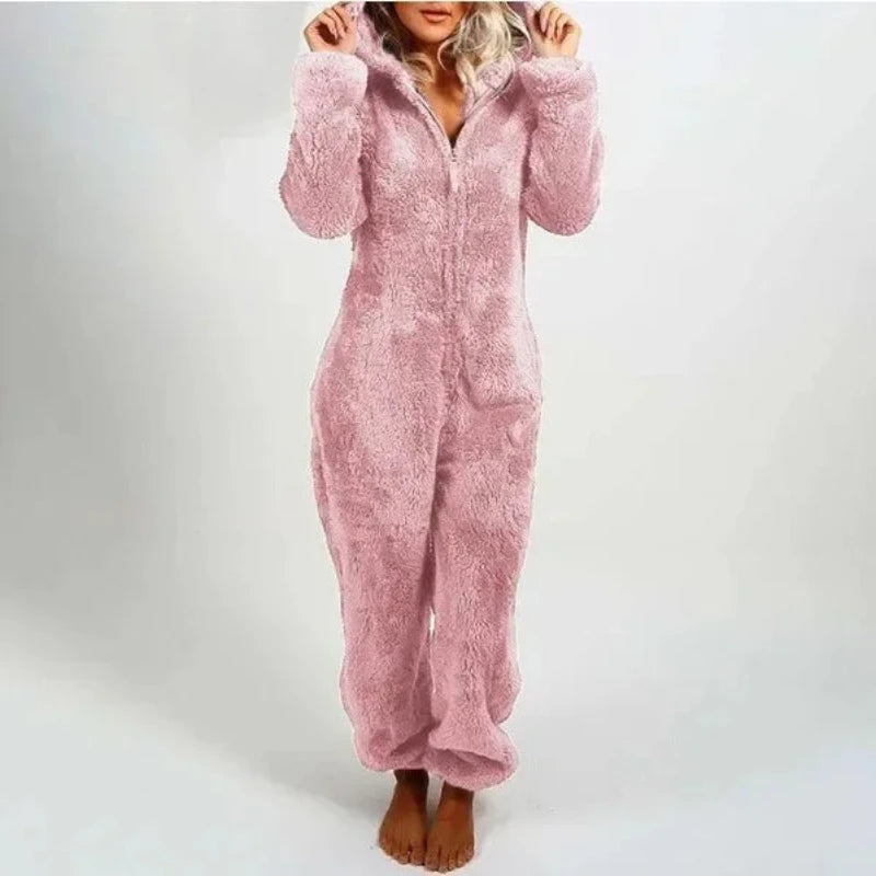 Experience Ultimate Coziness: Women's Solid Color Fleece Onesie Sets