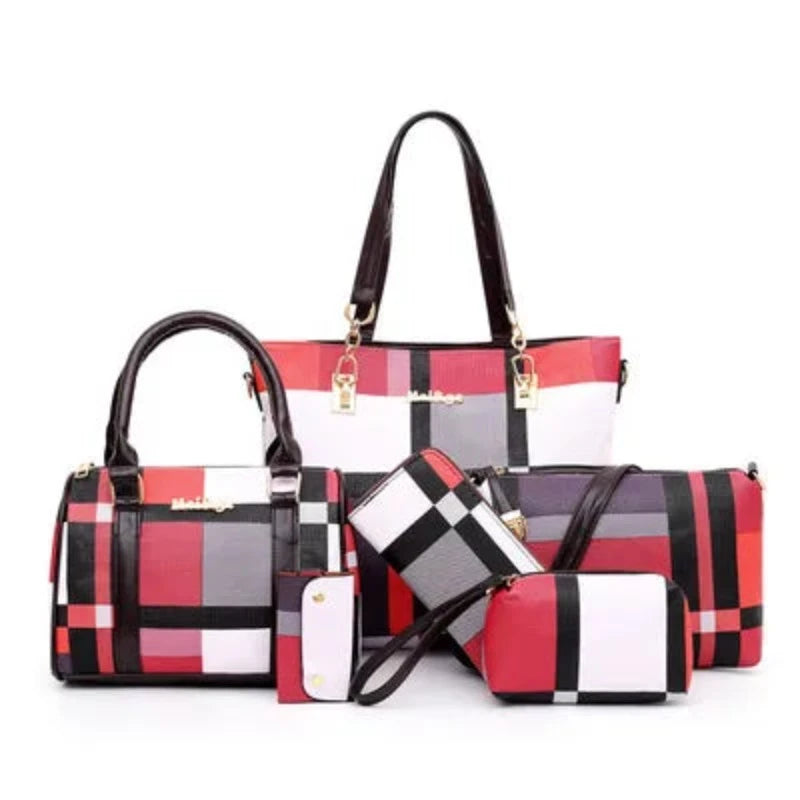 Sequined Style & Plaid Fun: The All-In-One 6pcs Set (Bags - Wallet - Card Holder)