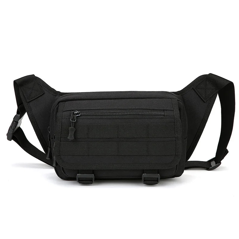 Black tactical waist bag on a white background
