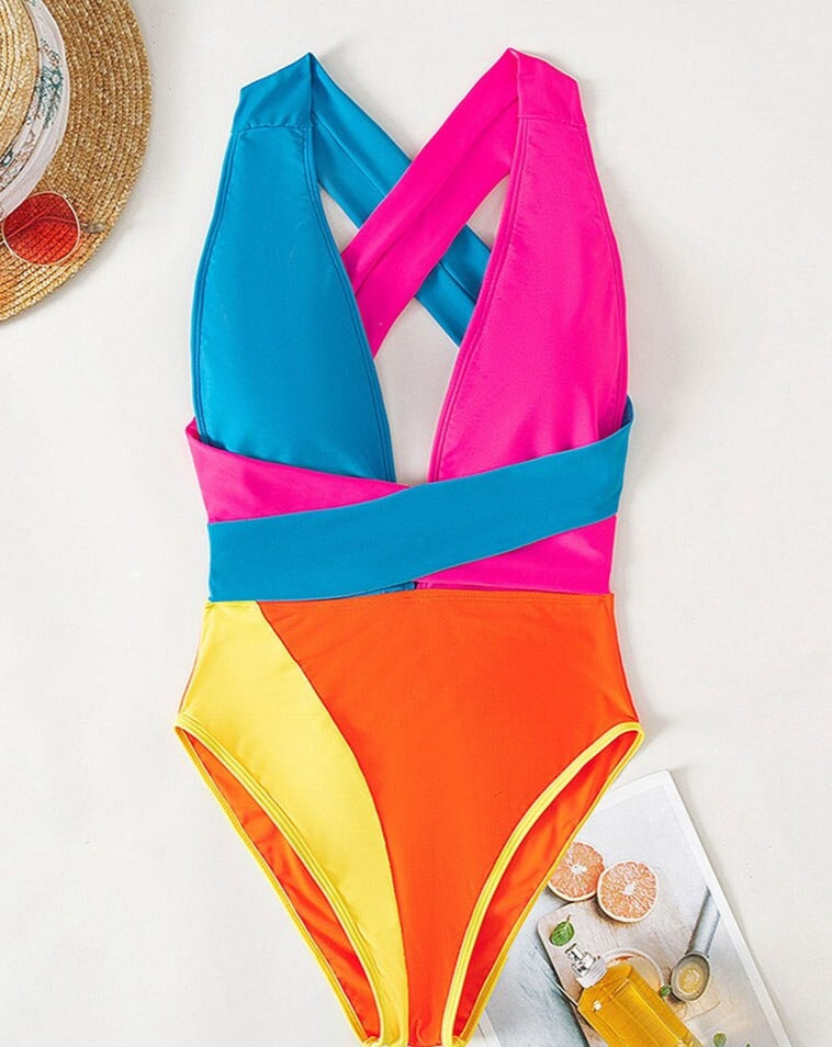 Beach Bonanza: Stand Out In A Patchwork One-Piece Swimsuit