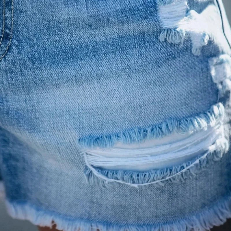 Ripped & Ready: Women's High-Waisted Denim Shorts