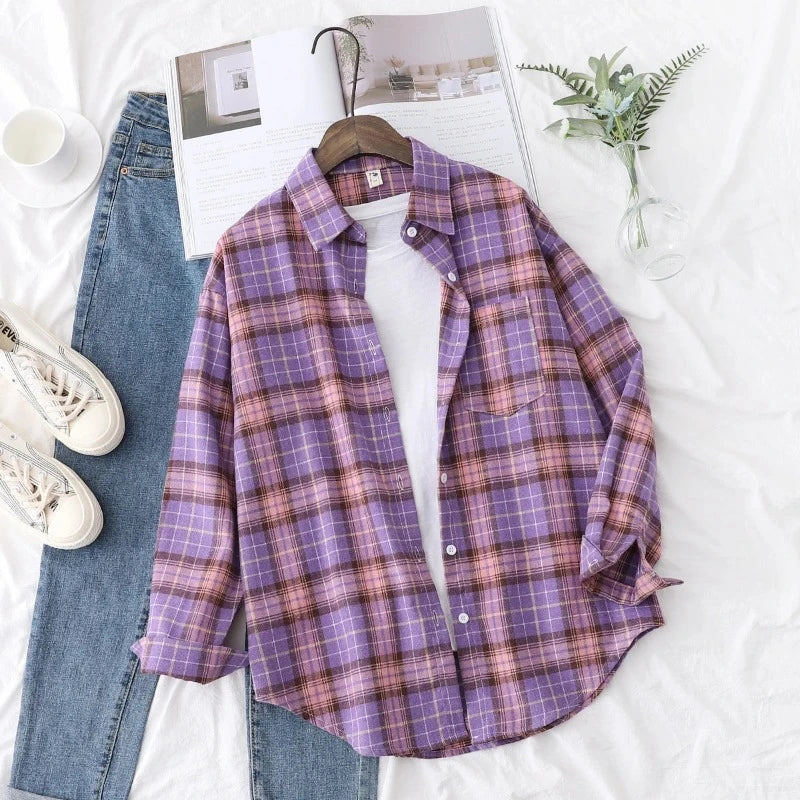 Year-Round Comfort: Women's Timeless Plaid Flannel Long Sleeve Shirt