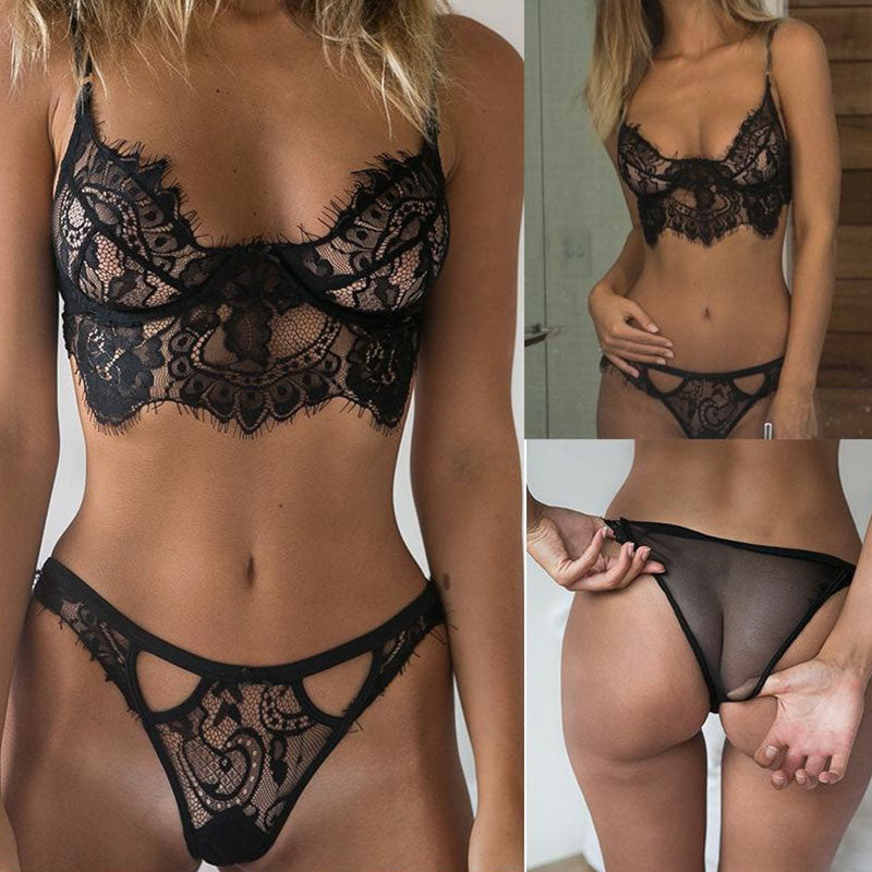 Lace Underwear Set: See-Through Bra & Thong Briefs