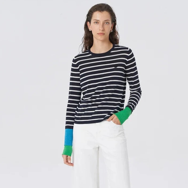 Modern Mix: Women's Soft Wool Sweater With Contrasting Sleeves