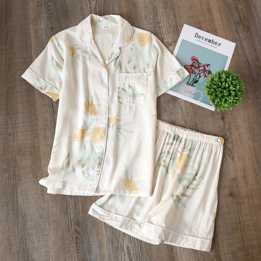 Summer Printed PJs Set: Short-Sleeved Top & Shorts