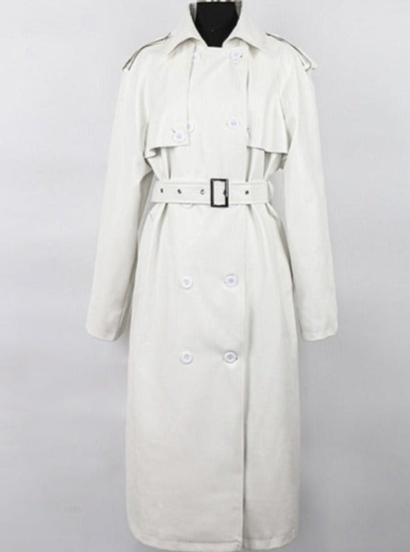 Commanding Presence: A Longline Faux Leather Trench Coat For Women