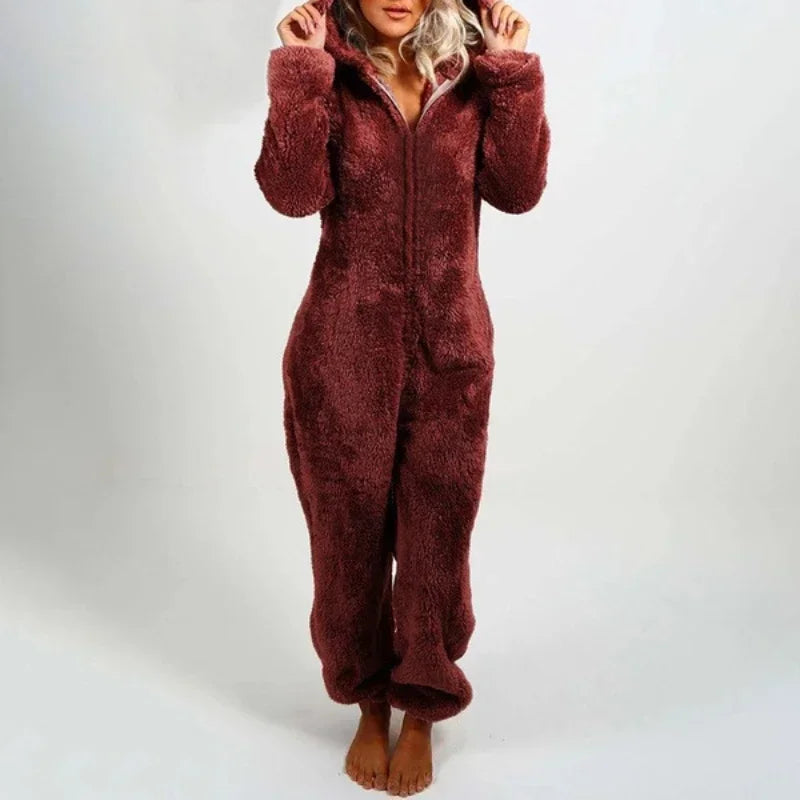 Experience Ultimate Coziness: Women's Solid Color Fleece Onesie Sets