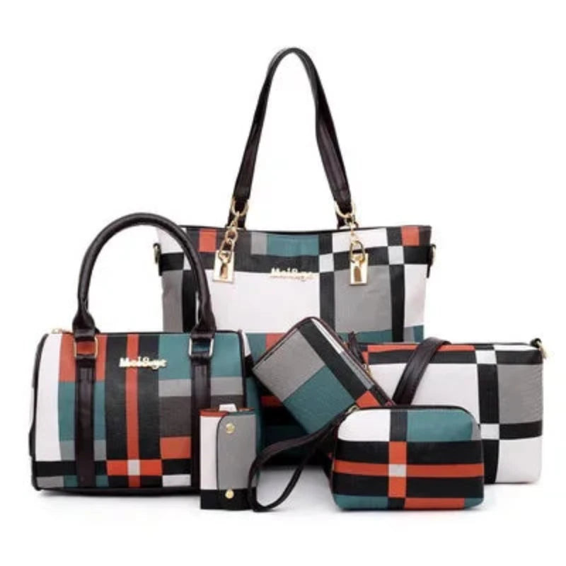 Sequined Style & Plaid Fun: The All-In-One 6pcs Set (Bags - Wallet - Card Holder)