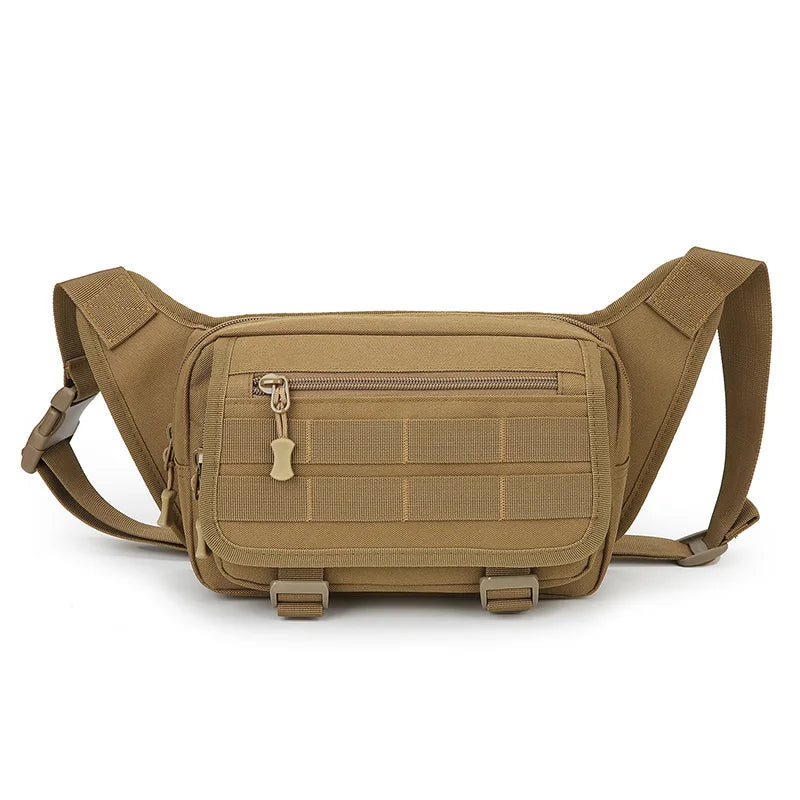 Tan tactical sling bag on a white background