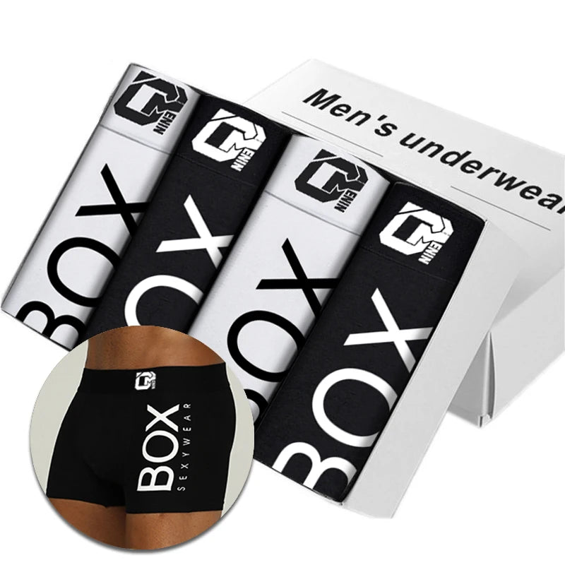 Men's underwear packaging with 'BOX' branding on a white background