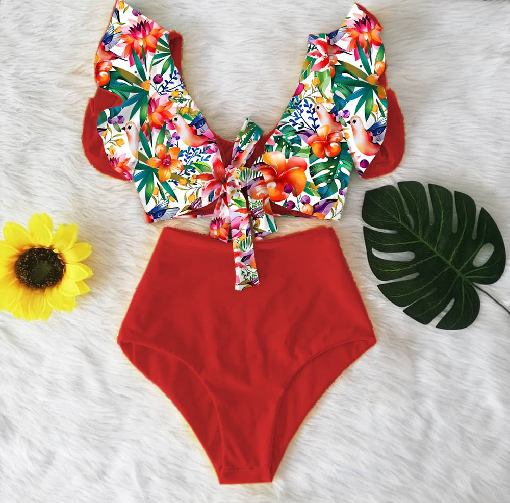 High Waist Ruffle Bikini Set