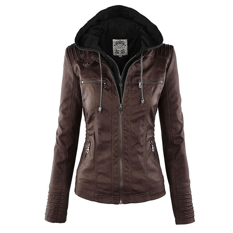 Gothic Faux Leather Removable Hoodie Jacket