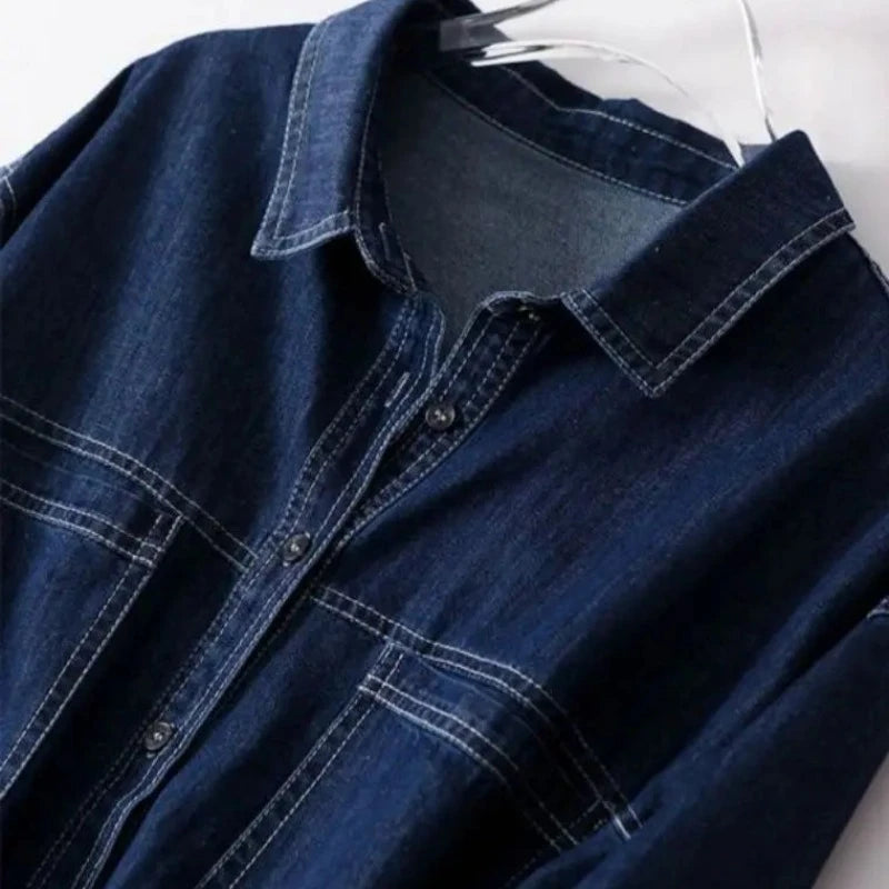 Modern Layering Hero: Women's Long Sleeve Loose Fit Denim Shirt