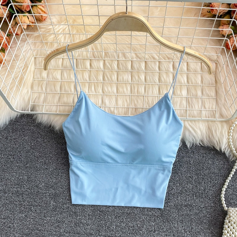 Ice Silk Crop Top With Built-In Bra