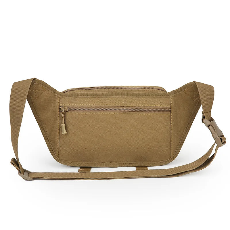 Brown waist bag with a strap on a white background