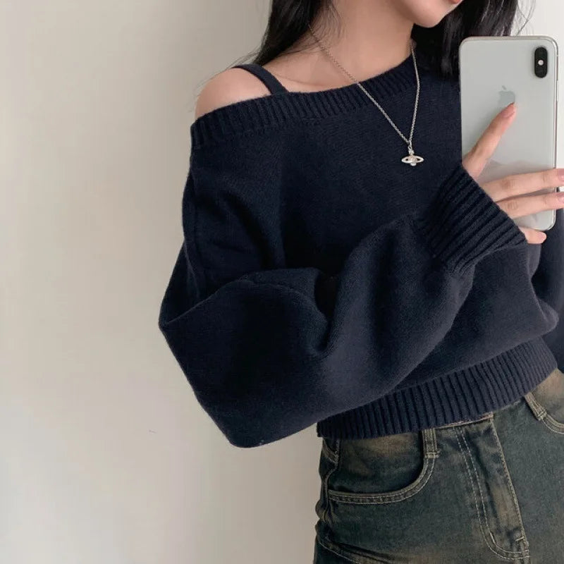 Trendy & Cozy: Women's Off-Shoulder Batwing Knit Sweater