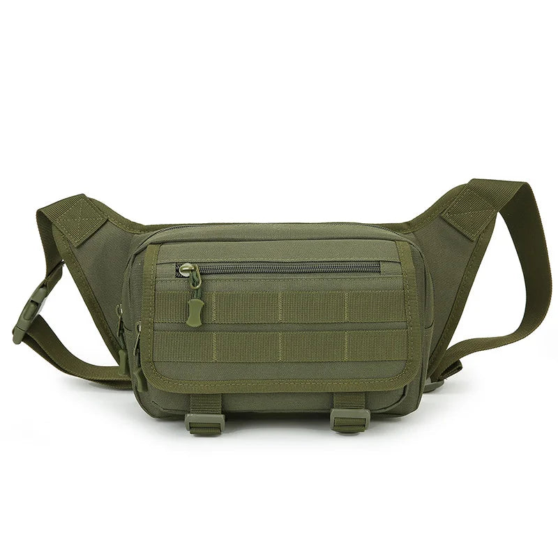 Green tactical sling bag on a white background