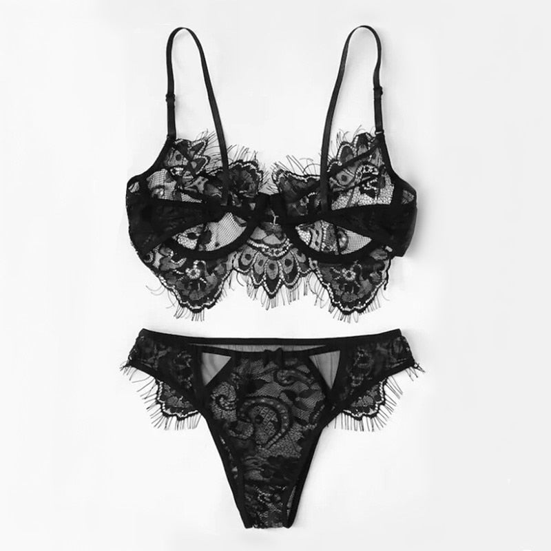 Lace Underwear Set: See-Through Bra & Thong Briefs