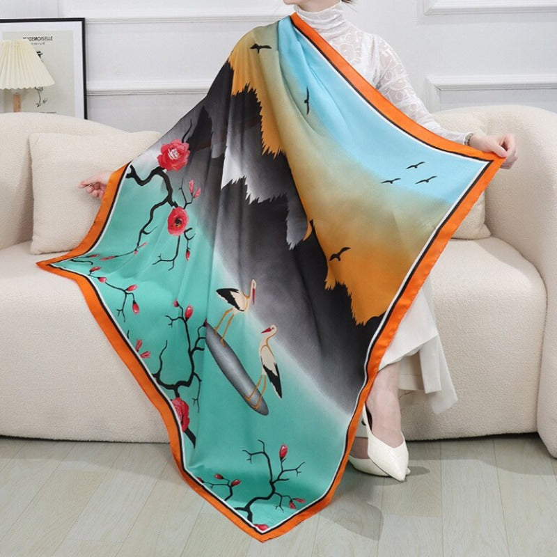 110 cm Square Floral Silk Scarf