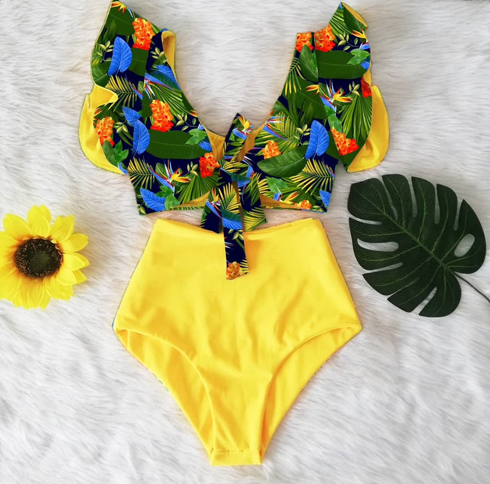 High Waist Ruffle Bikini Set