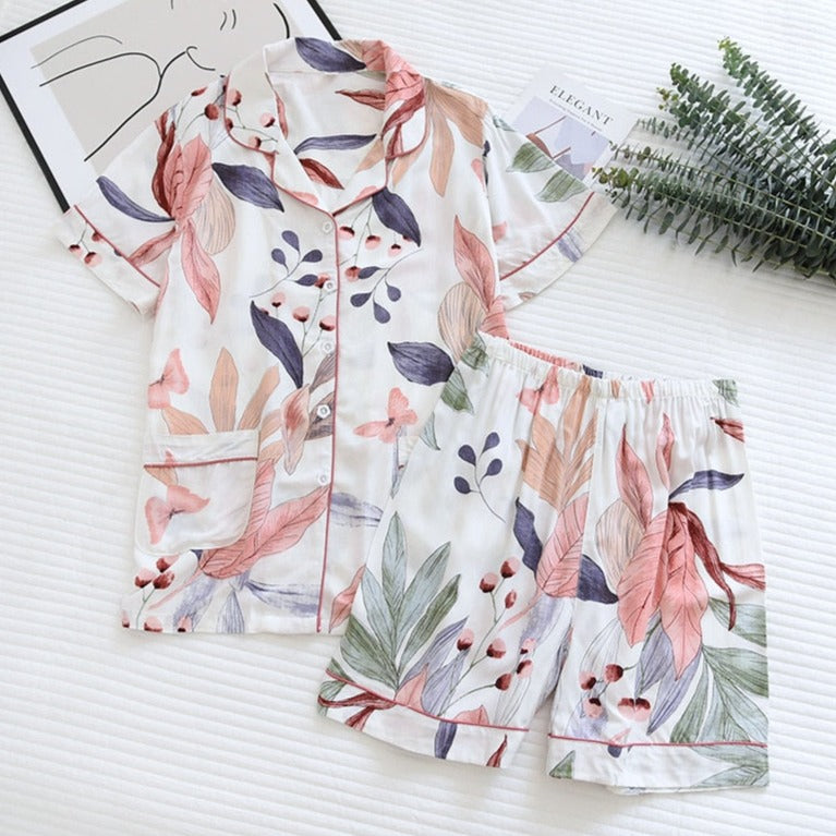 Summer Printed PJs Set: Short-Sleeved Top & Shorts