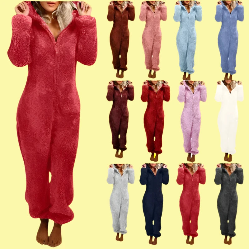 Experience Ultimate Coziness: Women's Solid Color Fleece Onesie Sets