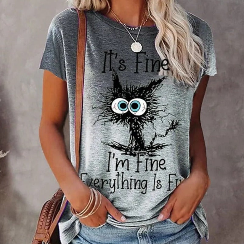 Meow-ve Over Basic: Eye-Catching Cat Graphic Women's Tee