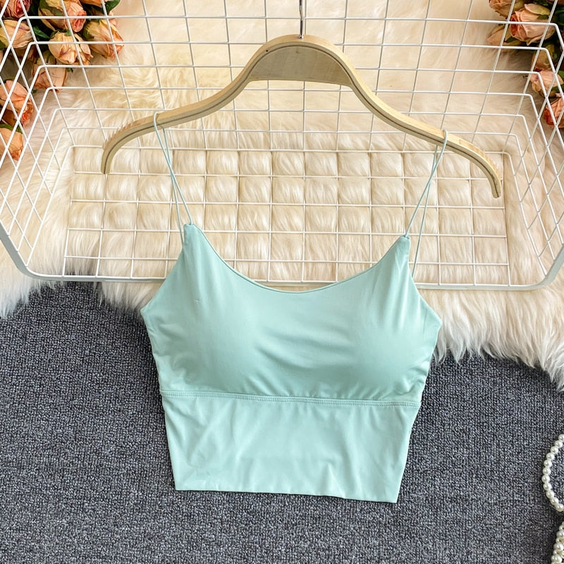 Ice Silk Crop Top With Built-In Bra