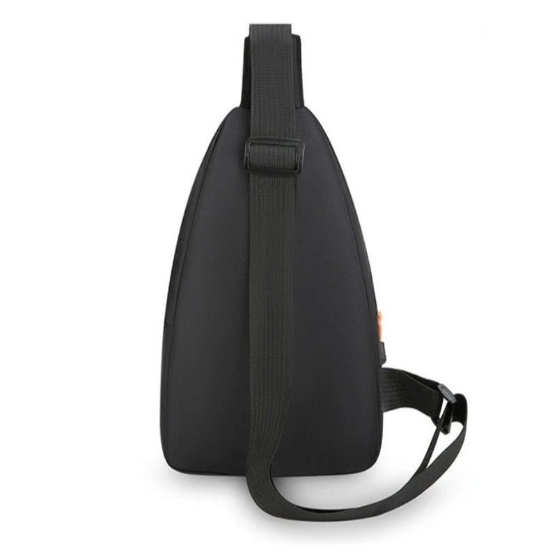 Black sling bag on a white background