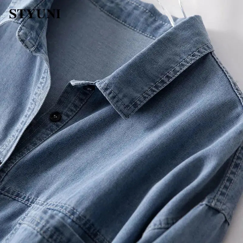 Modern Layering Hero: Women's Long Sleeve Loose Fit Denim Shirt