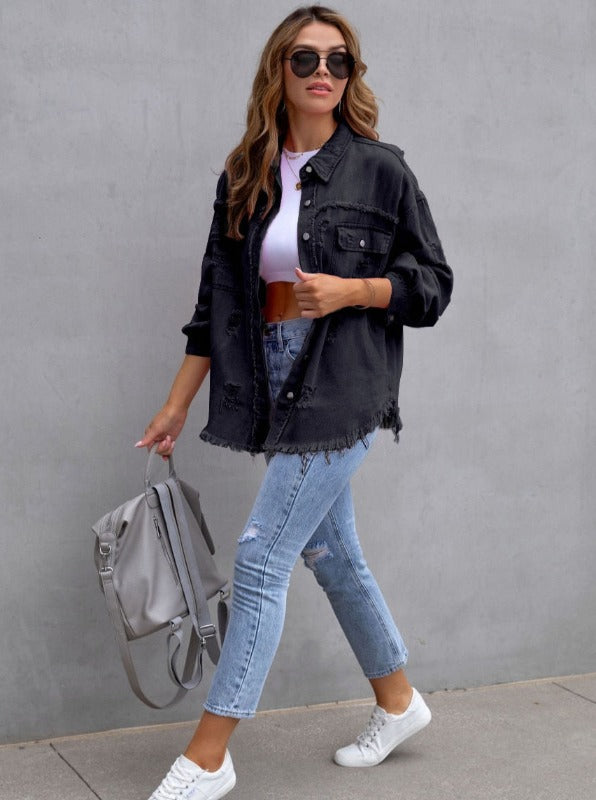 Denim Shirt Jacket With Edgy Details