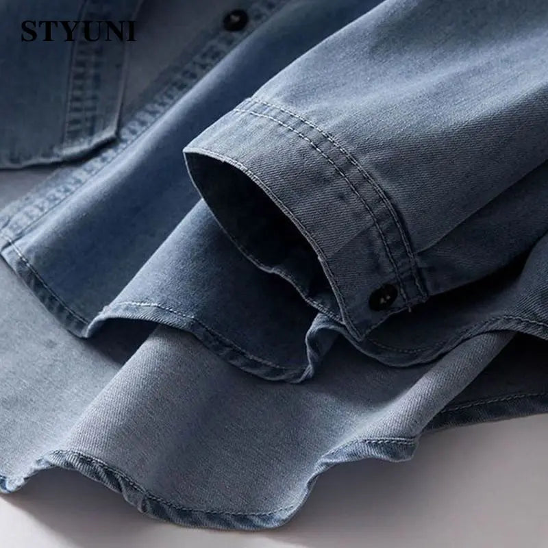 Modern Layering Hero: Women's Long Sleeve Loose Fit Denim Shirt