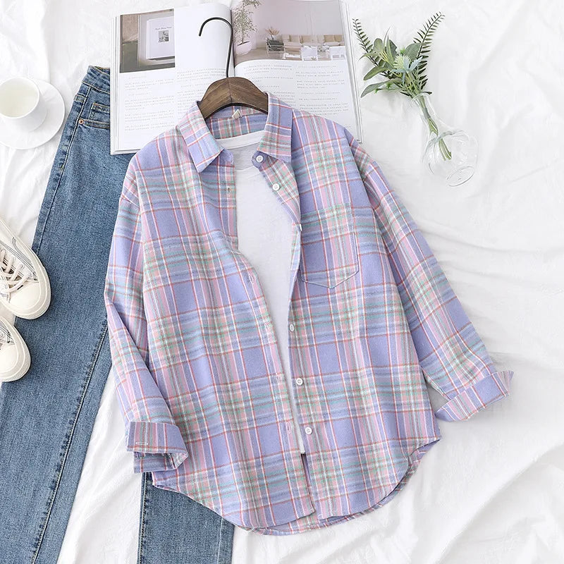 Year-Round Comfort: Women's Timeless Plaid Flannel Long Sleeve Shirt