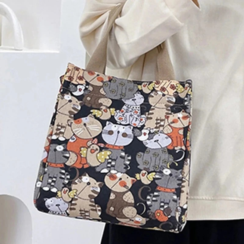 ✨ Tote-ally Adorable: Canvas Bag With Cartoon Pattern ✨