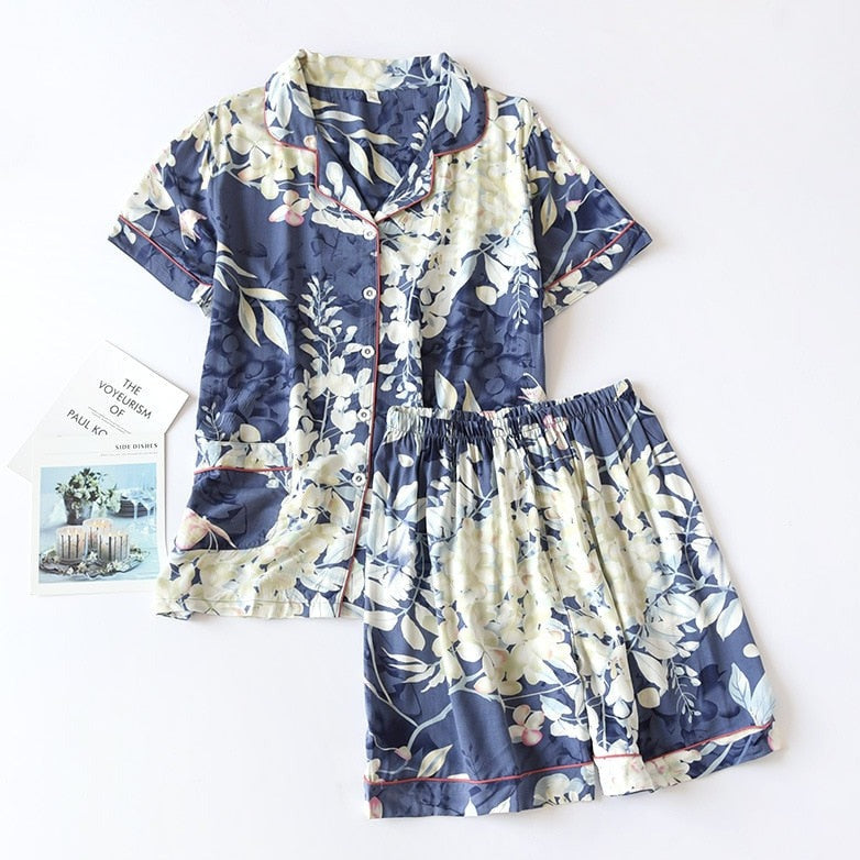 Summer Printed PJs Set: Short-Sleeved Top & Shorts