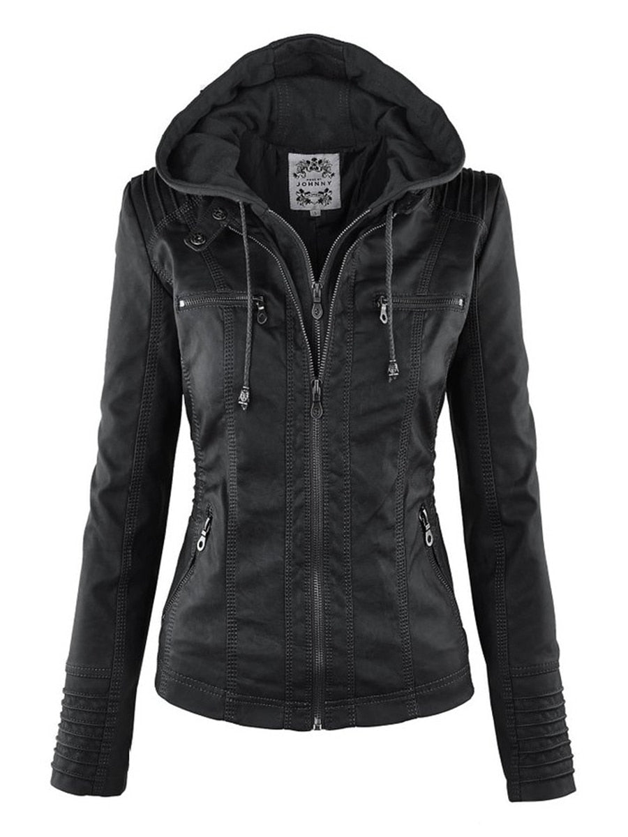 Gothic Faux Leather Removable Hoodie Jacket