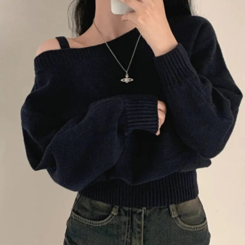 Trendy & Cozy: Women's Off-Shoulder Batwing Knit Sweater