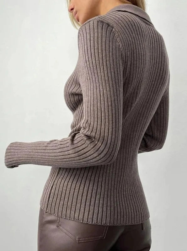 Deep V Delight: Effortlessly Chic Women's Knit Top