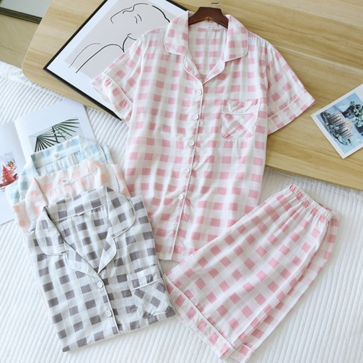 Summer Printed PJs Set: Short-Sleeved Top & Shorts