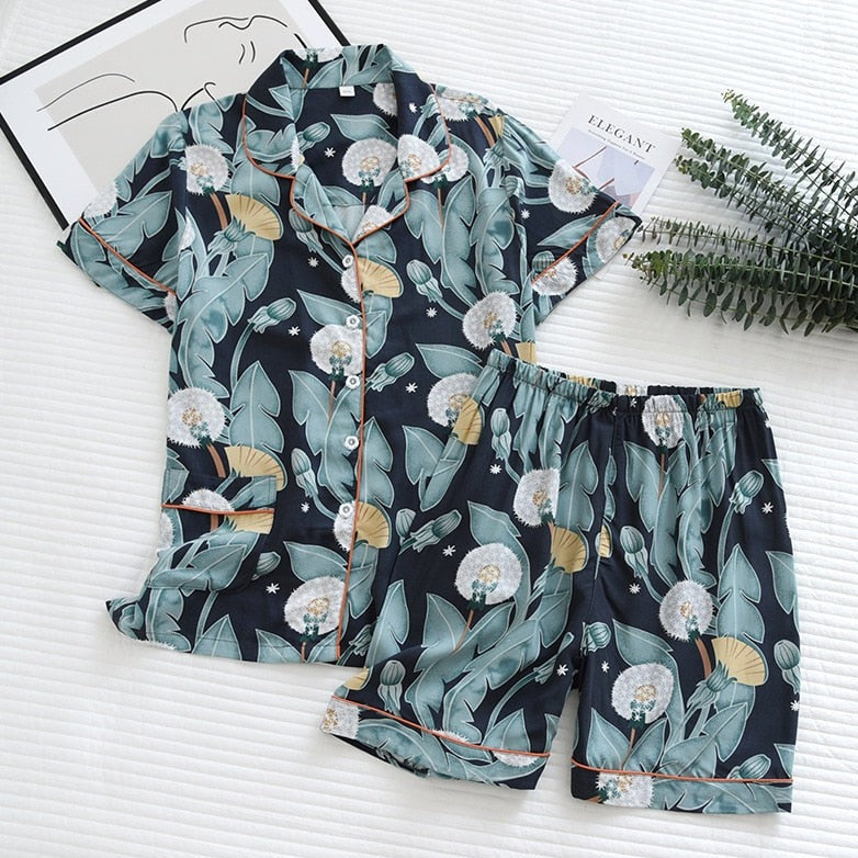 Summer Printed PJs Set: Short-Sleeved Top & Shorts