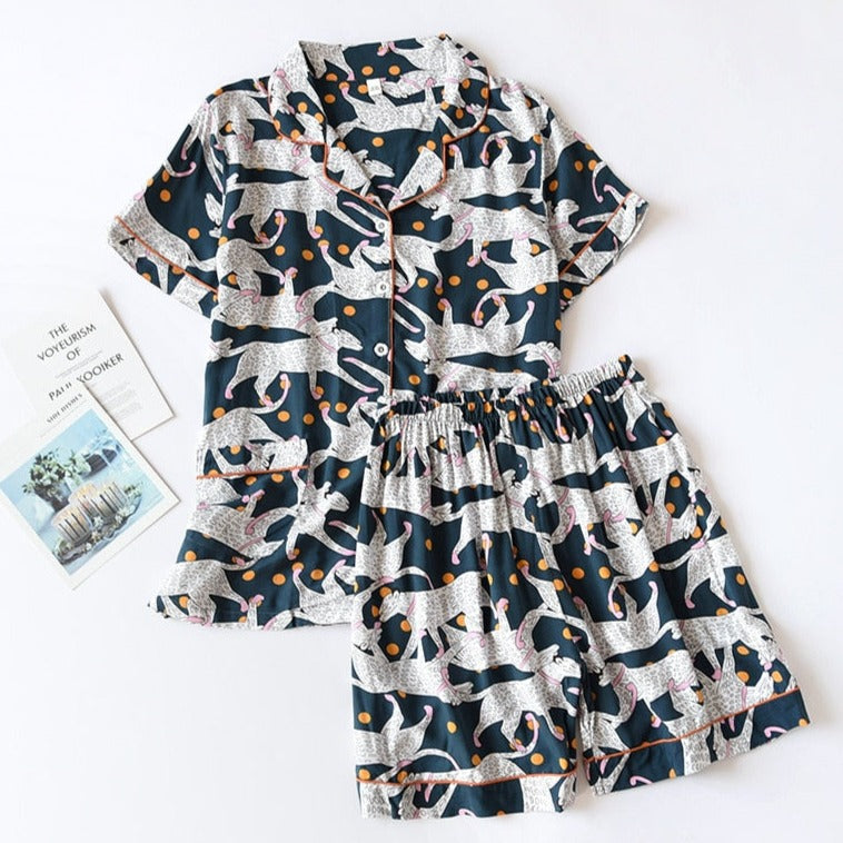 Summer Printed PJs Set: Short-Sleeved Top & Shorts