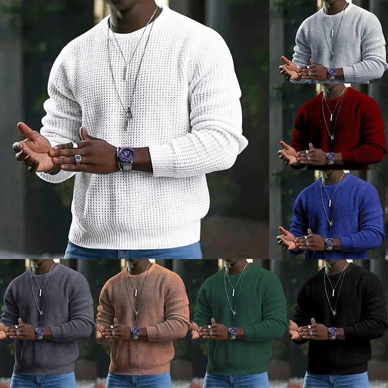 Waffle Knit, Comfort, Pure Color Sweater