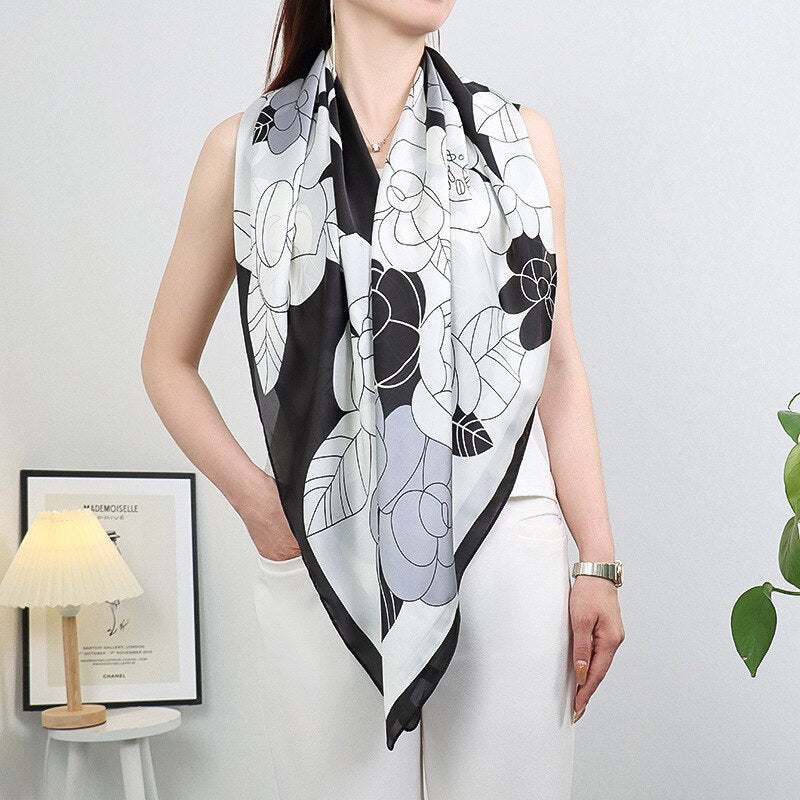 110 cm Square Floral Silk Scarf