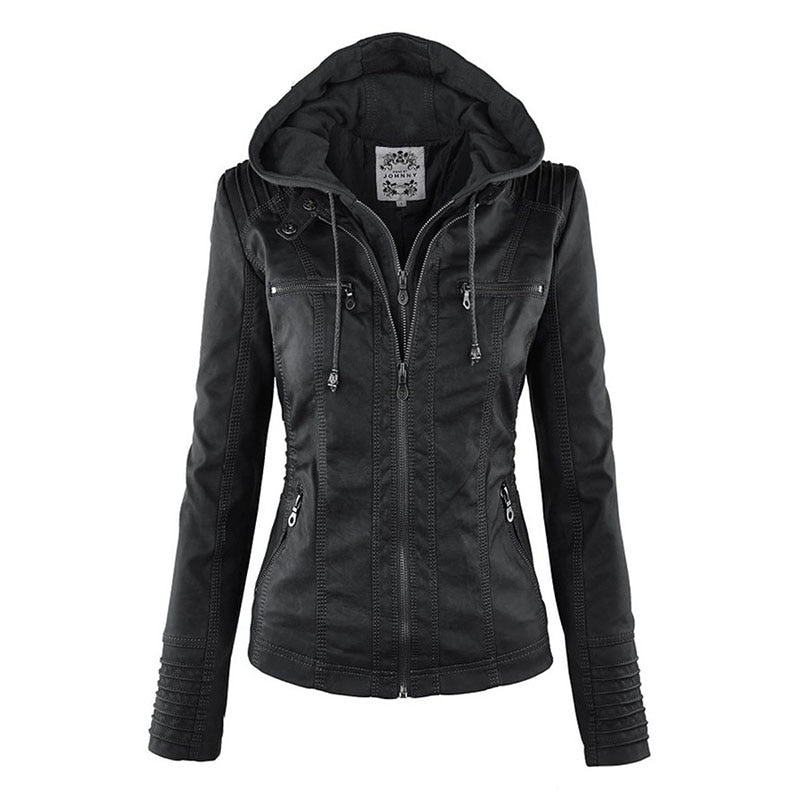 Gothic Faux Leather Removable Hoodie Jacket