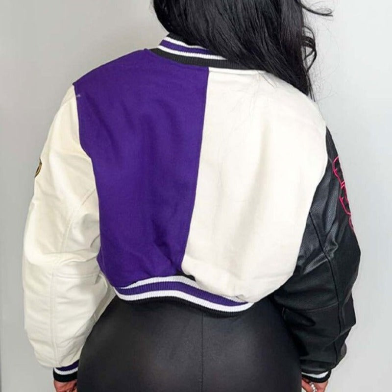 Y2K Baseball Cropped Jacket With Color-Block Splicing