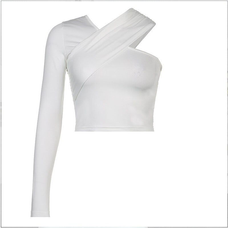 Asymmetrical Solid Color One-Shoulder Top