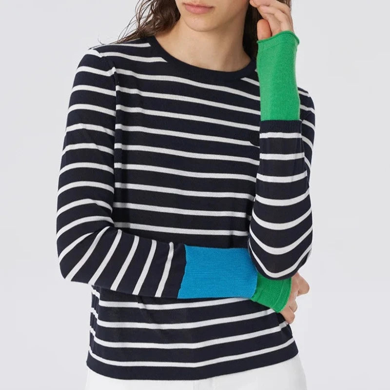 Modern Mix: Women's Soft Wool Sweater With Contrasting Sleeves