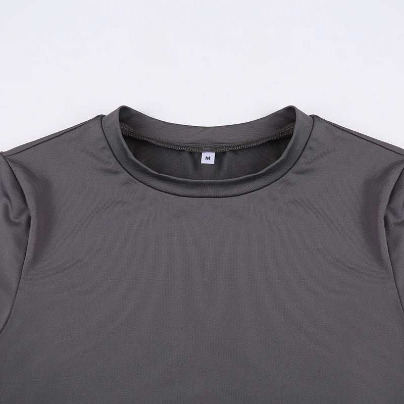 Essential Crop Top: Crewneck, Short Sleeve (Gray/Black/White)