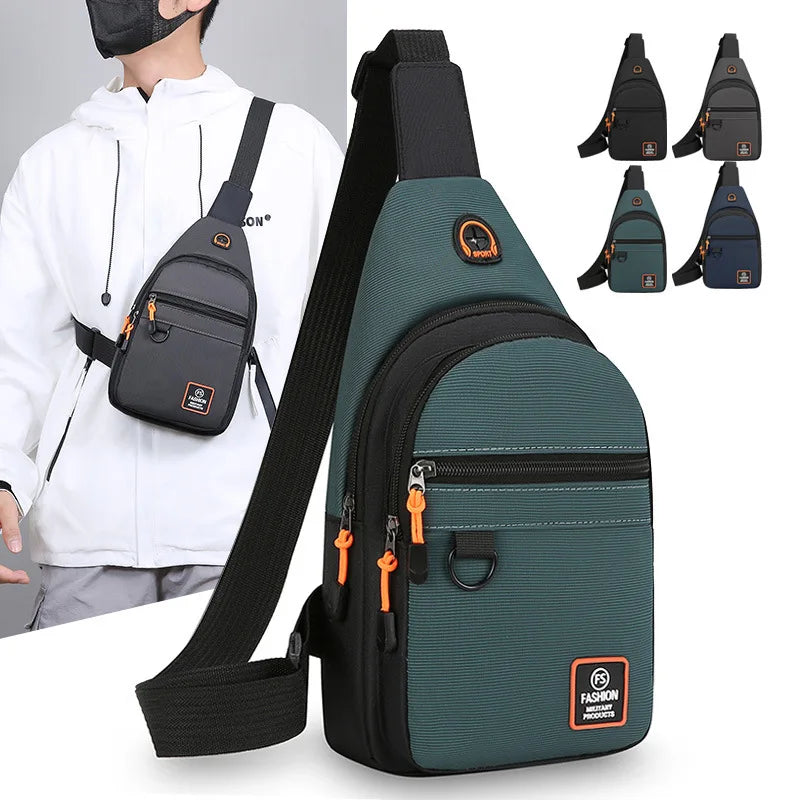 Green crossbody bag with black strap and orange accents, shown on a white background.