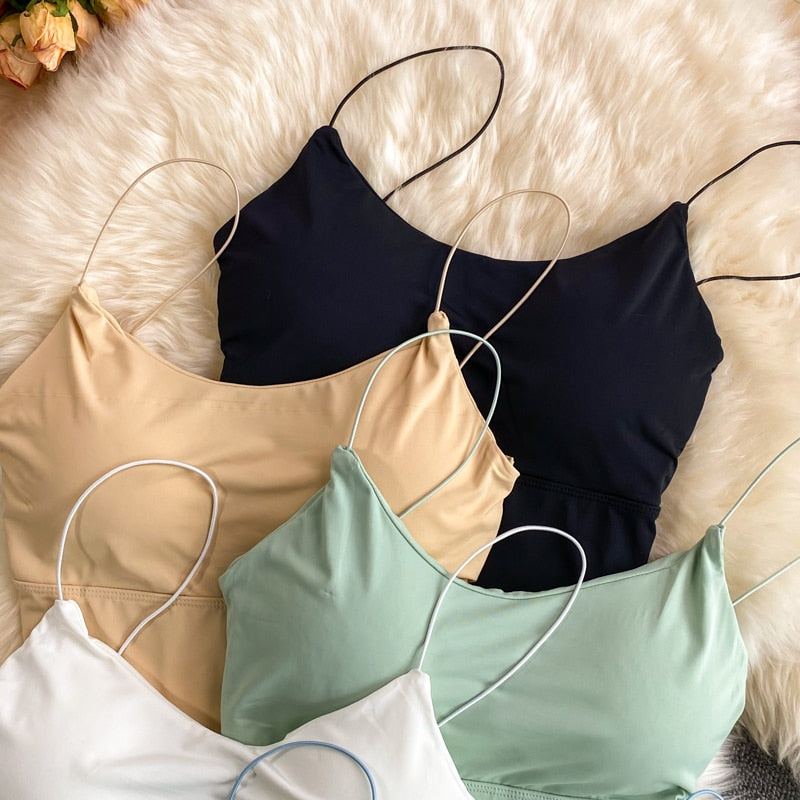 Ice Silk Crop Top With Built-In Bra